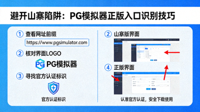 避开山寨陷阱PG模拟器正版入口识别技巧官方认证标识，红色警告标志与绿色对勾对比